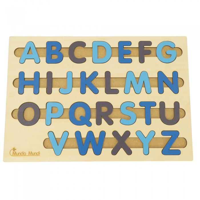  Да научим буквите - Цветен дървен пъзел английска азбука, големи букви - MundaMundi 