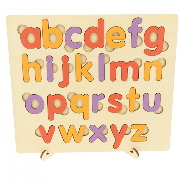  Да научим буквите - Цветен дървен пъзел английска азбука, малки букви - MundaMundi 