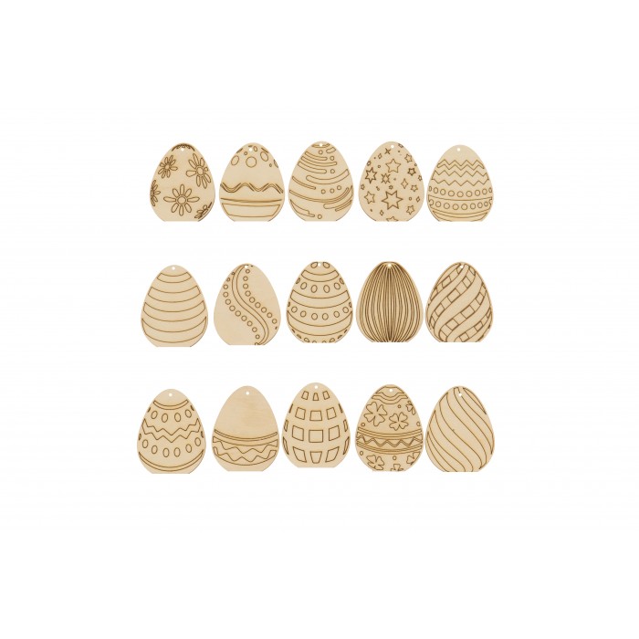 Великденска декорация дървени яйца 5 бр, различен дизайн МИКС