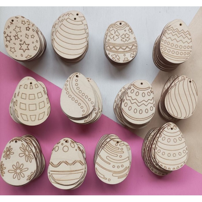  Честит празник! - Великденска декорация дървени яйца 5 бр, различен дизайн МИКС - MundaMundi 